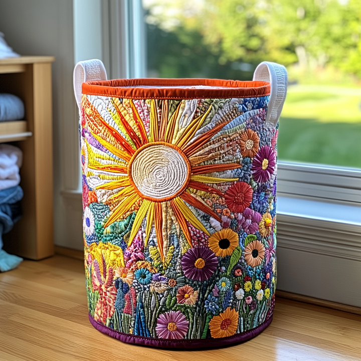 Girasole in fiore | Cesto portabiancheria fatto a mano